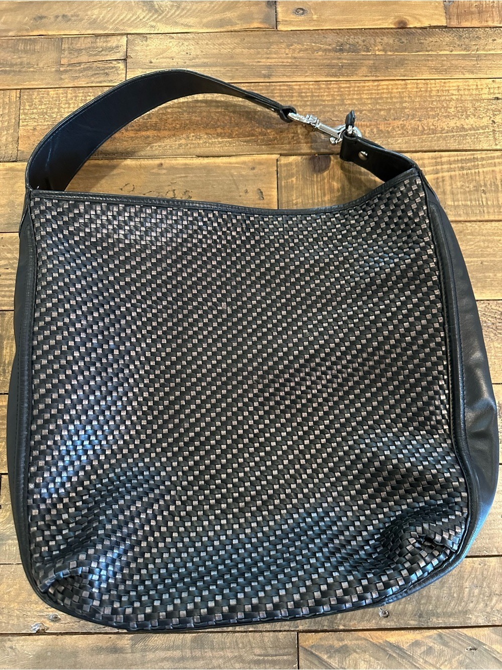 Coach F29894 Park Avery Black Woven Leather Large Hobo Bag
